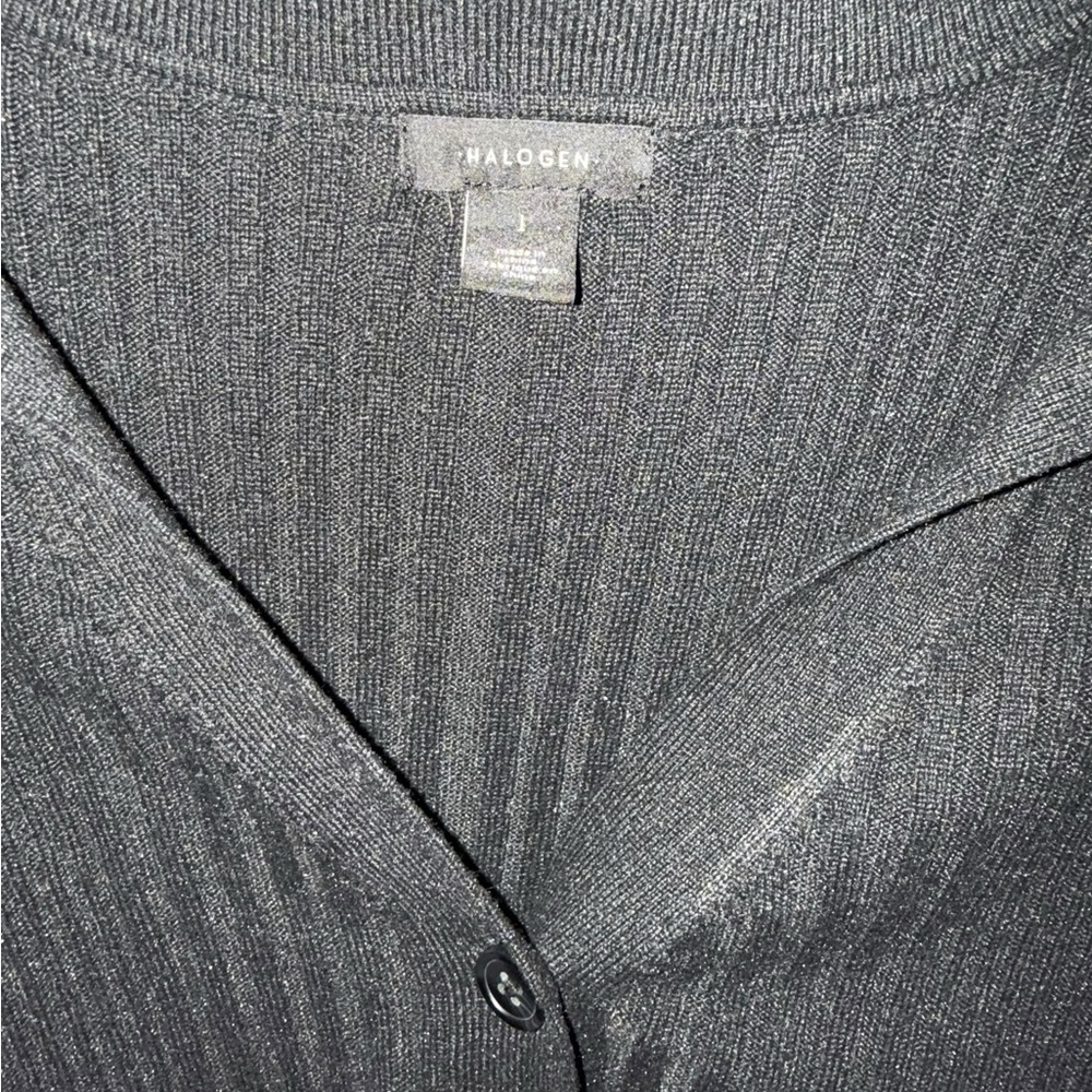 Halogen Women's Black Ribbed Button-Up Sweater Size Large - Picture 4 of 5